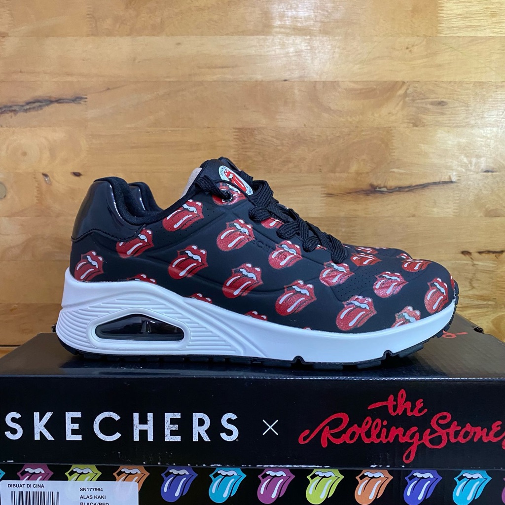 SEPATU SKECHERS WANITA SKECHERS UNO SAY IT LOUD X ROLLING STONE 177964 LEATHER  SNEAKER CASUAL SPORT