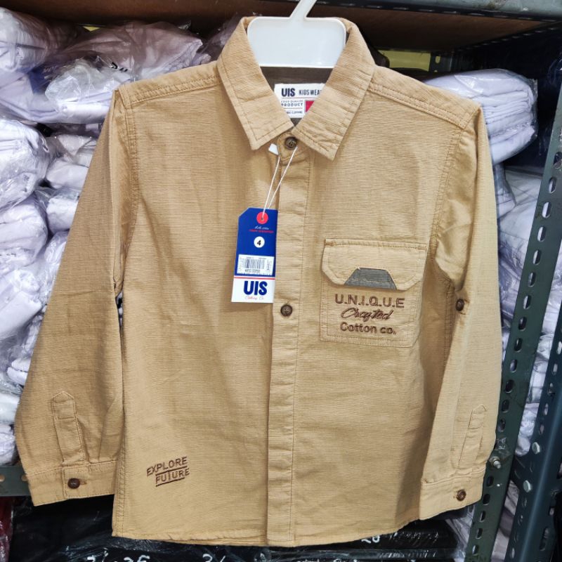 kemeja anak lengan panjang merk UIS polos kantong satu dada kiri