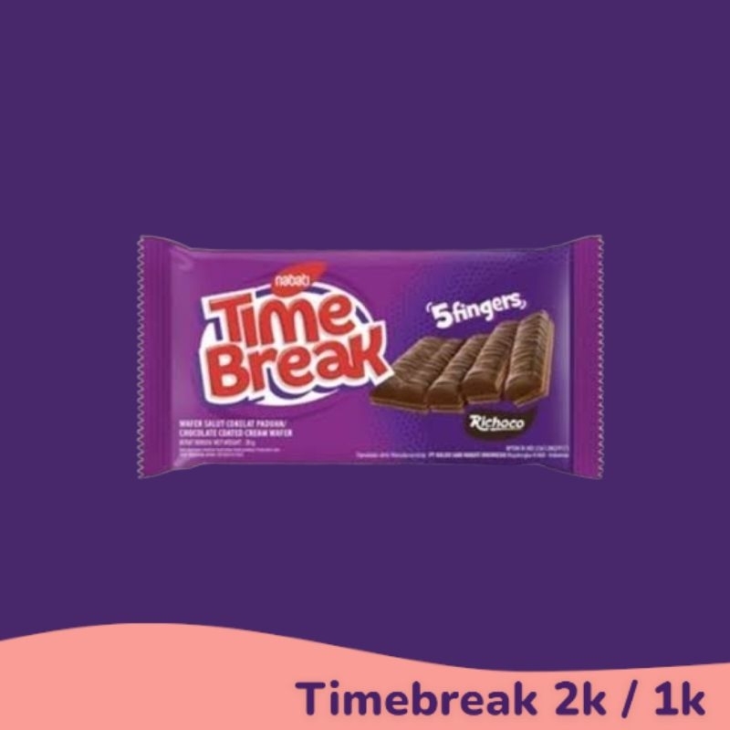 

Time break 1k isi 22pcs nabati 2k isi 11pcs cokelat