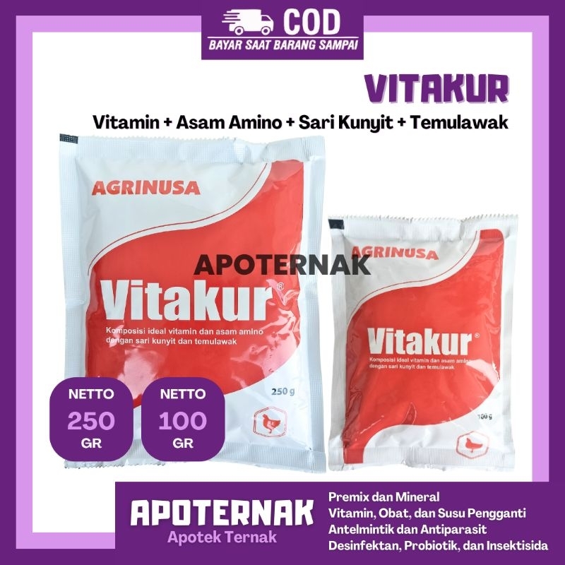 VITAKUR 100gr dan 250 gr | Multivitamin Ayam Herbal Kunyit Temulawak Penambah Nafsu Makan & Bobot Ba