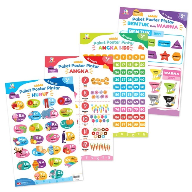 Gramedia Bandung TSM - Buku Best Seller OPREDO PAKET POSTER PINTAR - HURUF, ANGKA, BENTUK DAN WARNA