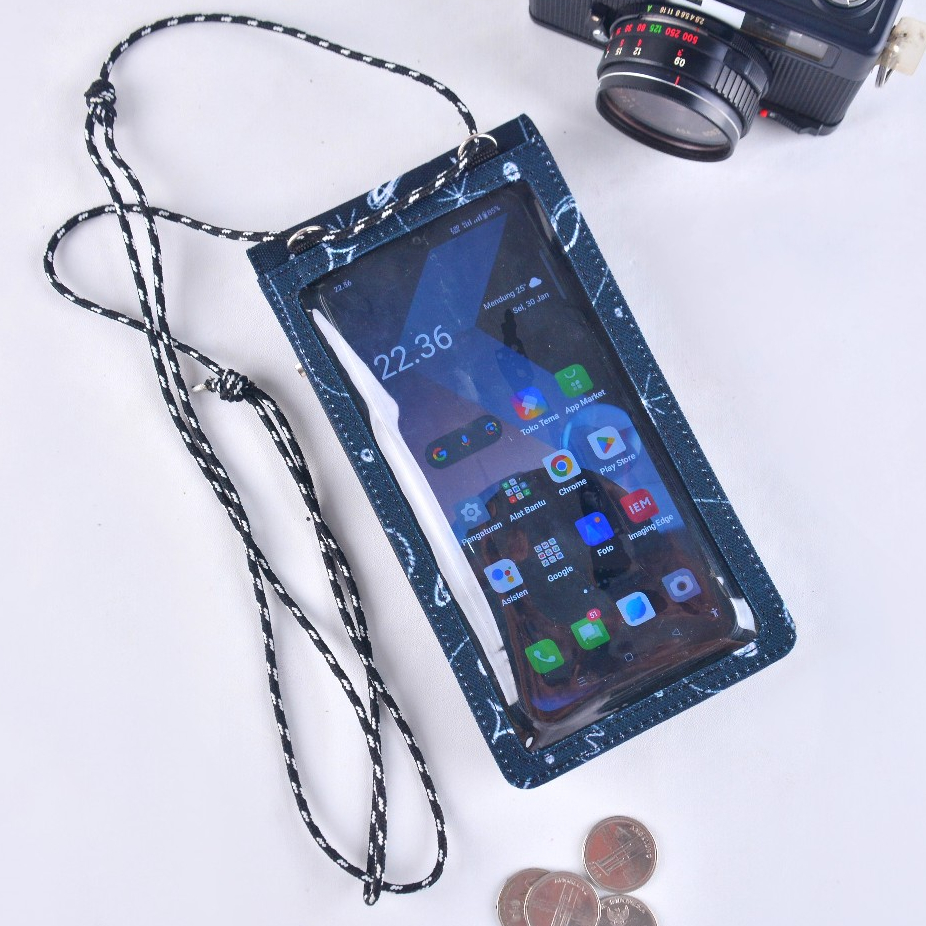 Joy Black Cosmos - Tas Dompet Hp Pria Kalung Gantung Leher Dompet Kartu Cowok Cardholder Selempang P