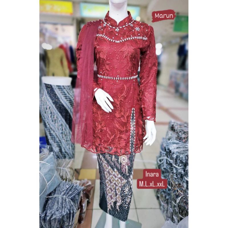 SETELAN KEBAYA INARA LAYER SELENDANG / KEBAYA MODEL SELENDANG LAYER KOMBINASI TILE PAYET BROKAT / KE