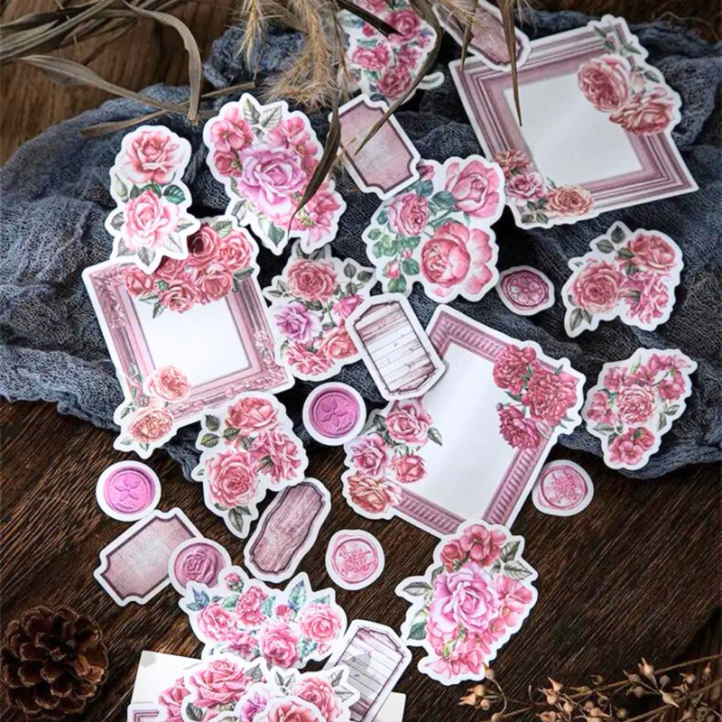 

25 Lembar Sticker Floral Frame Vintage Bahan Journal Scrapbook
