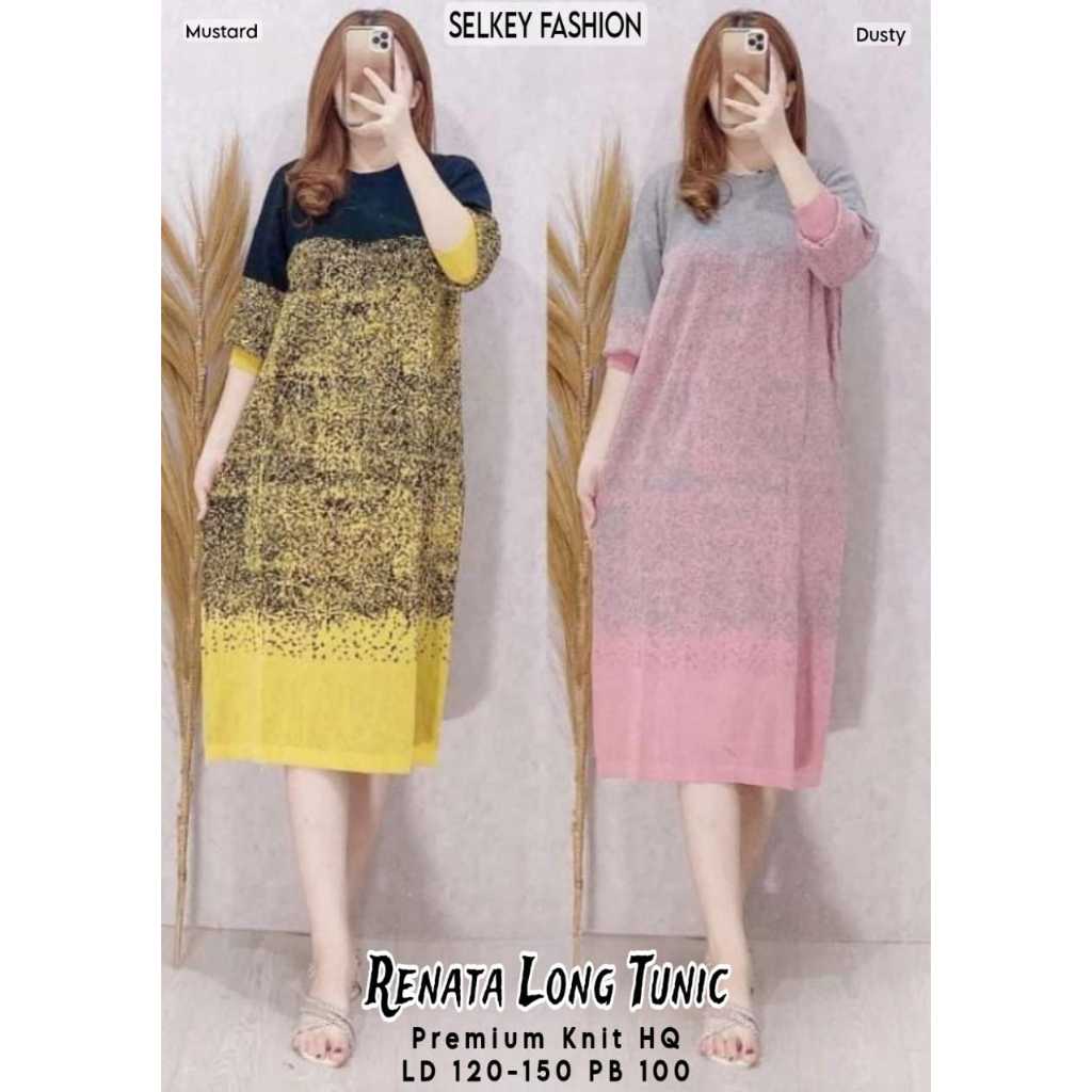 Renata Long Tunik Selkey Rajut Knit Wanita Super Jumbo LD 120 - 150 Bahan Premium Tebal Adem