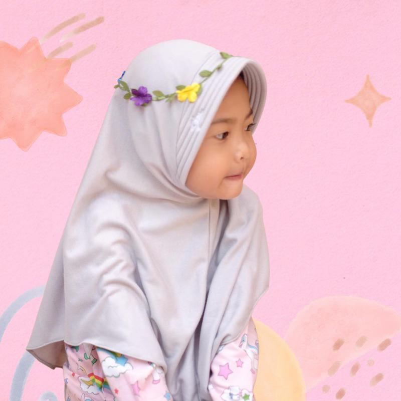 (Size Anak) HIJAB ANAK MAHKOTA BUNGA BAHAN KAOS TC | HIJAB ANAK MAHKOTA