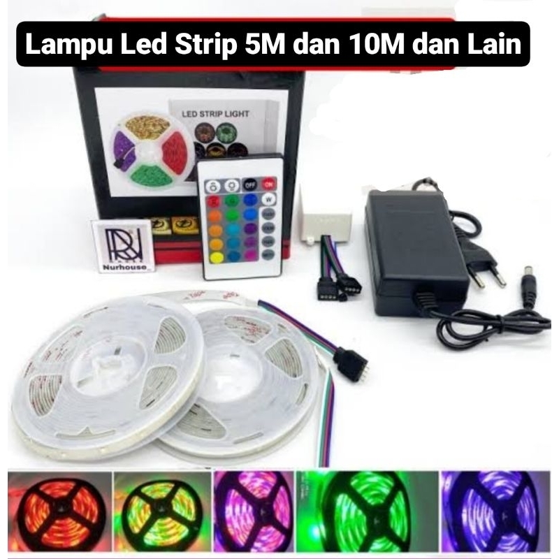 PAKET LAMPU LED STRIP RGB 2835 5050 3528 WARNA WARNI 5M 10 METER IP44 WATERPROF KOMPLIT 1 SETT ADAPT