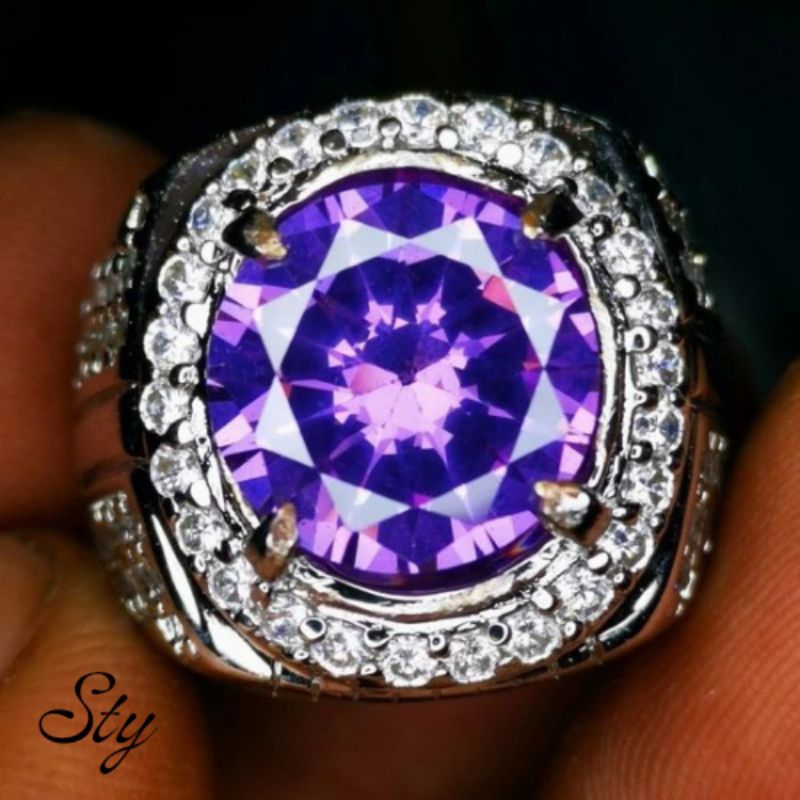 Cincin Batu Kecubung Amethyst Cutting Diamond