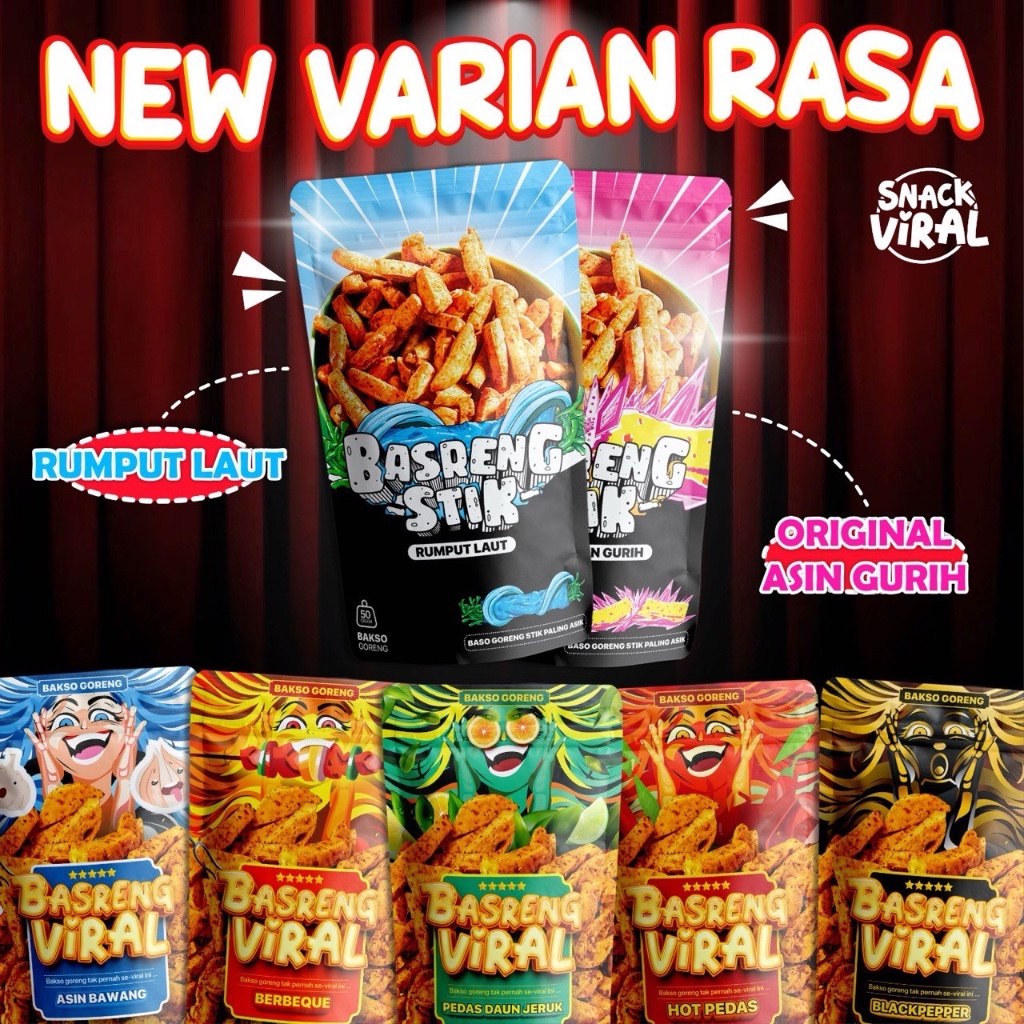 

Snack Viral Basreng Viral, Stik - 50 gram - Jajanan, Cemilan Kekinian Basreng