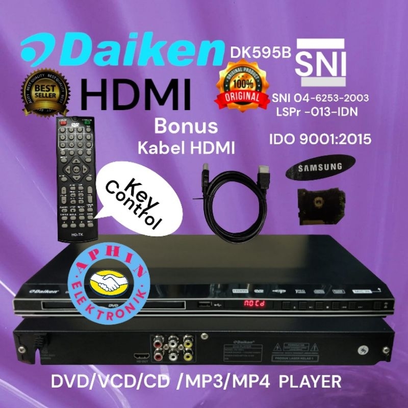 RB DVD PLAYER DAIKEN HDMI DK-595B VCD player DVD key control bonus kabel HDMI ORIGINAL