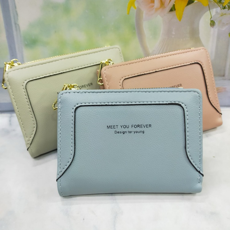 DOMPET WANITA LIPAT KECIL RESLETING BAHAN PU LEATHER MEET YOU FOREVER