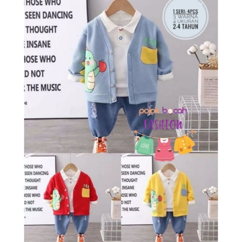 BAJU FASHION ANAK LAKI COWOK SETELAN FASHION KEMEJA SWEATER RAJUT KANCING HIDUP CELANA JEANS USIA 2 
