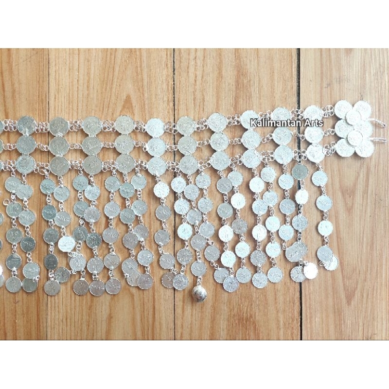 Sementing / Pendeng / Ikat Pinggang Koin Original Duit Ringgit Malaysia Sepuh Perak 3 Baris 5 Rambai