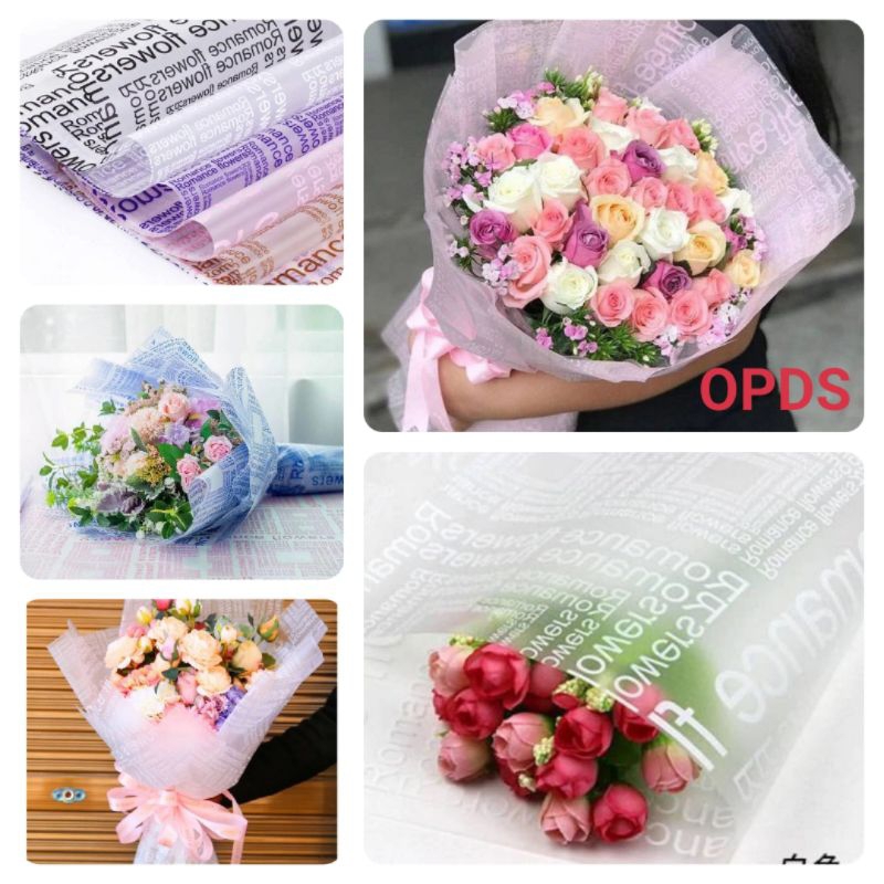 

1 Lembar Flower Wrapping Paper Translucent English FREE PACKING Kertas Buket Motif Kertas Buket Bening Kertas Buket Romance English Cellophane Transparan