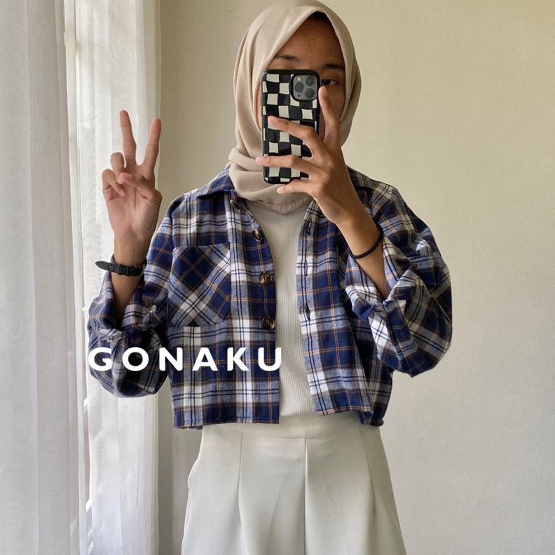 ART F55N  Xera Flanel Outer Crop  Outer Wanita  Flanel Crop  Jaket Wanita  Jaket Lengan Balon  Flane