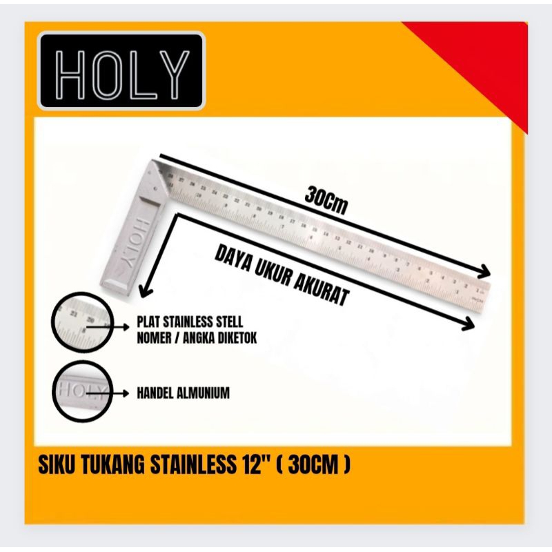 

Penggaris Siku Tukang Stainless 12" HOLY