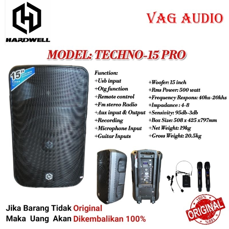 SPEAKER PORTABLE HARDWELL TECHNO-15PRO, SPEAKER PORTABLE 15 INCH,