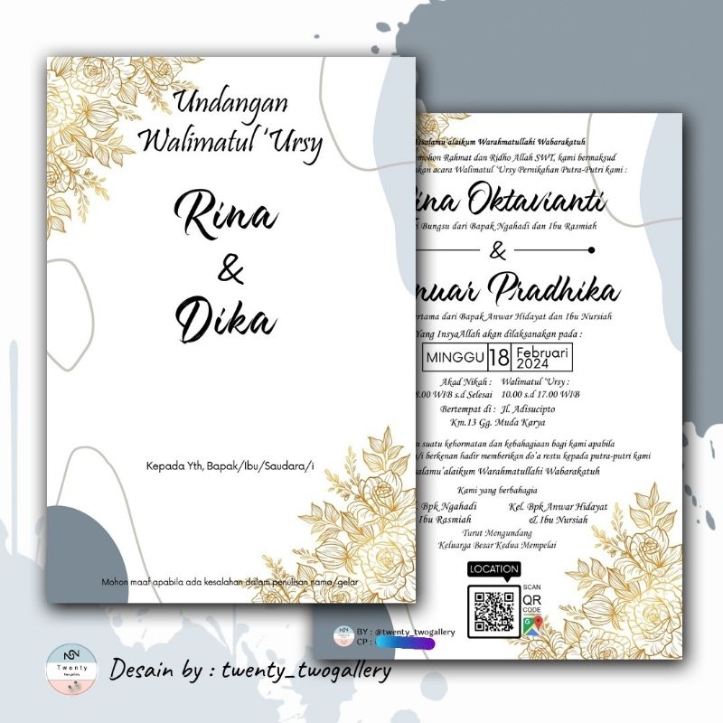 UNDANGAN SELEMBAR BOLAK BALIK|UNDANGAN MURAH SIMPLE|WEDDING INVITATION