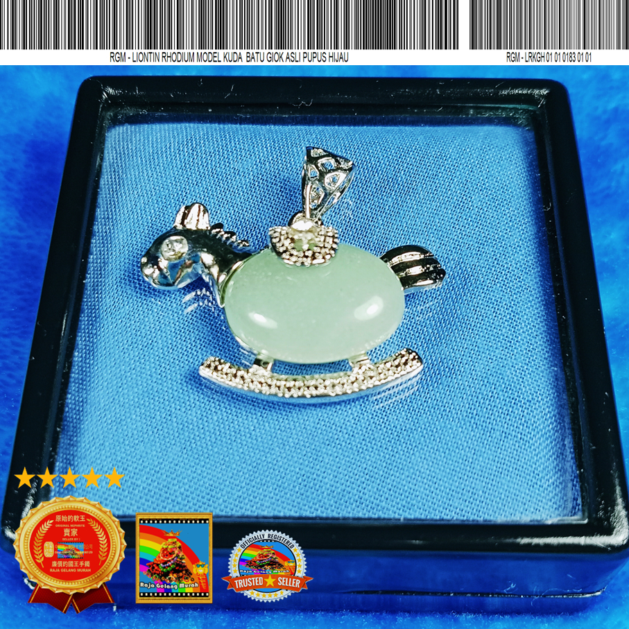 Liontin Rhodium model kuda batu Giok   asli pupus Hijau