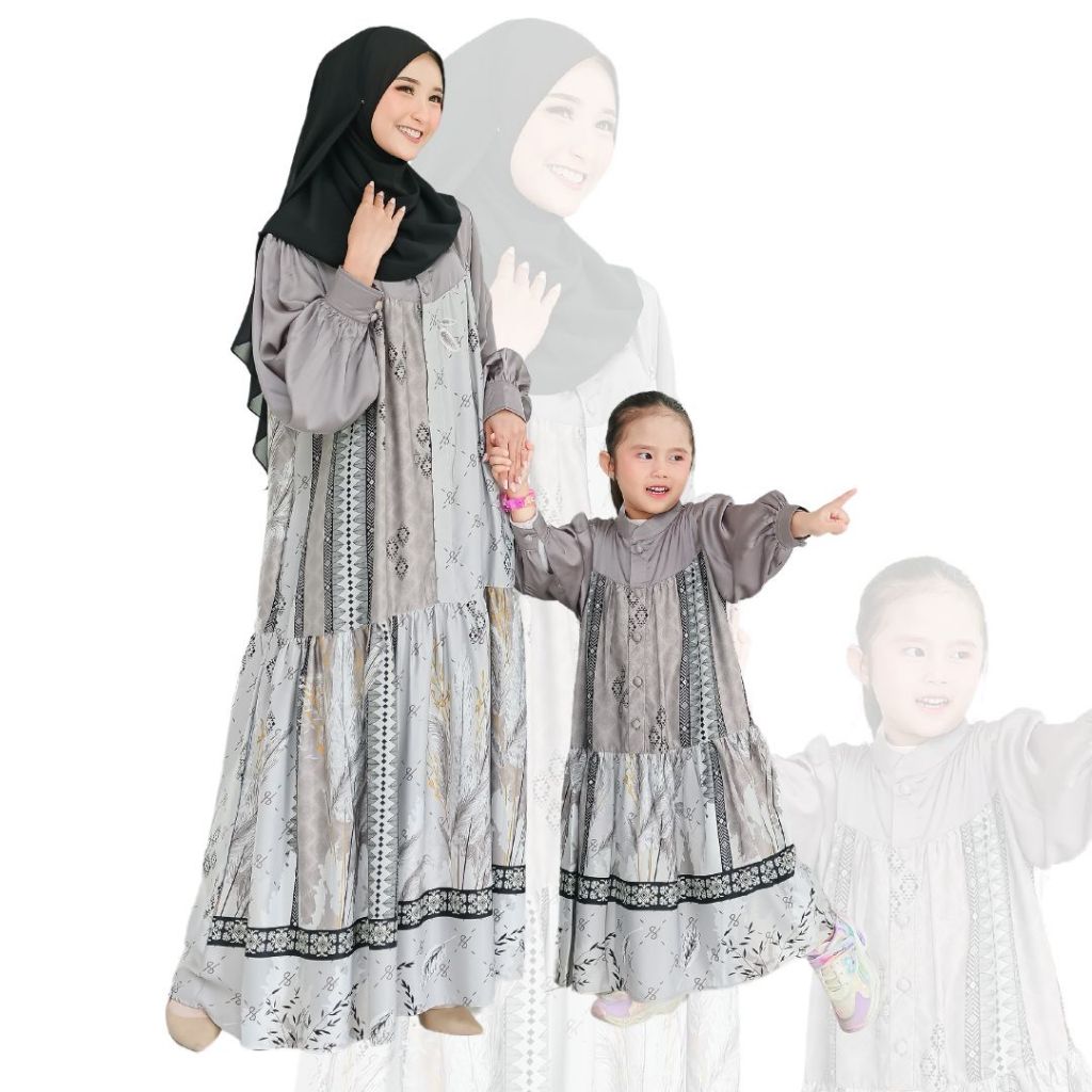 SUKAHIJAB - Athalia Dress Gamis Couple Ibu dan Anak Perempuan Sarimbit Armani Silk Motif