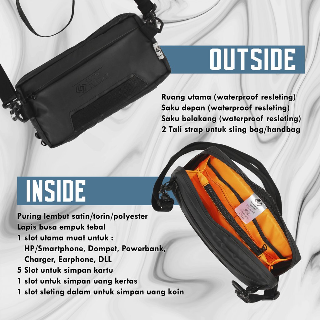 Tas Selempang Pria SLOW SUNDAY Handbag “ALVA” Waterproof 3 in 1 Tas Selempang Clutch Bag Pria Premiu