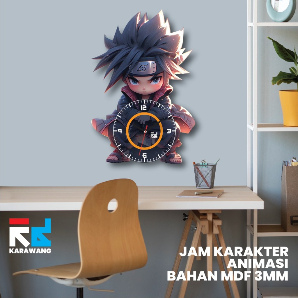 JAM DINDING KARAKTER SASUKE DENGAN FITUR JAM ANALOG DI LENGKAPI LED RAINBOW