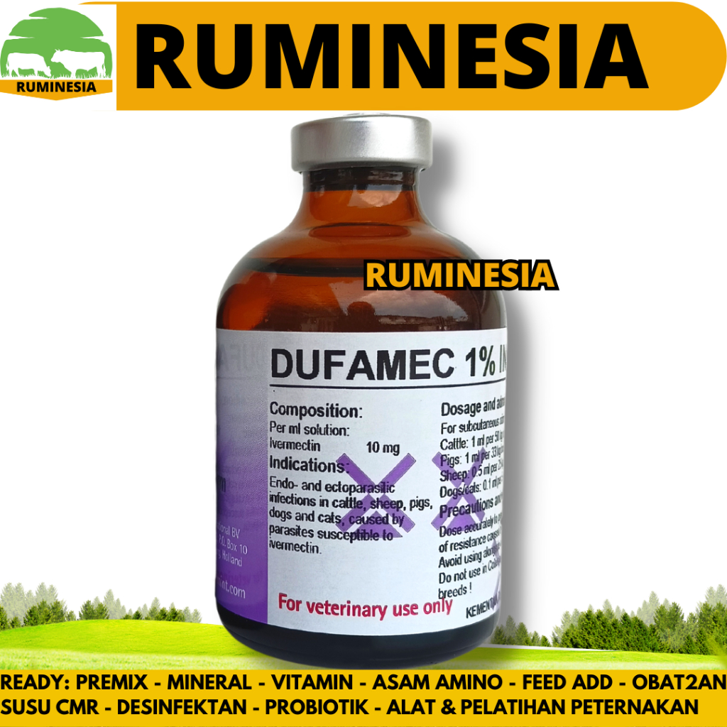 DUFAMEC 1% INJ 50 ML - Obat Cacing Kutu gudig Scabies Ampuh Sapi Kambing Babi Domba Like Intermectin