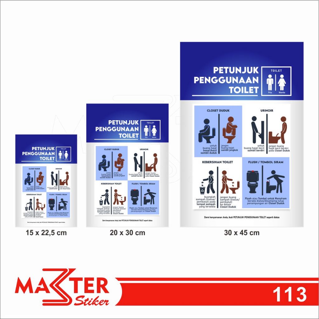 

113 - Stiker Petunjuk Penggunaan Toilet, Sticker Vinyl, Premium, Tahan Air, Termurah, Bisa Custom