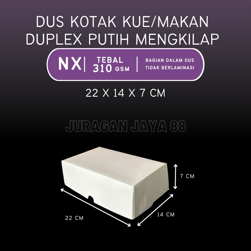 

Dus Kue / Kotak Makan Nasi (NX) 22cm x 14cm x 7cm Duplex Putih Mengkilap (Ketebalan 310gram) | Kotak Nasi / Kotak Kue