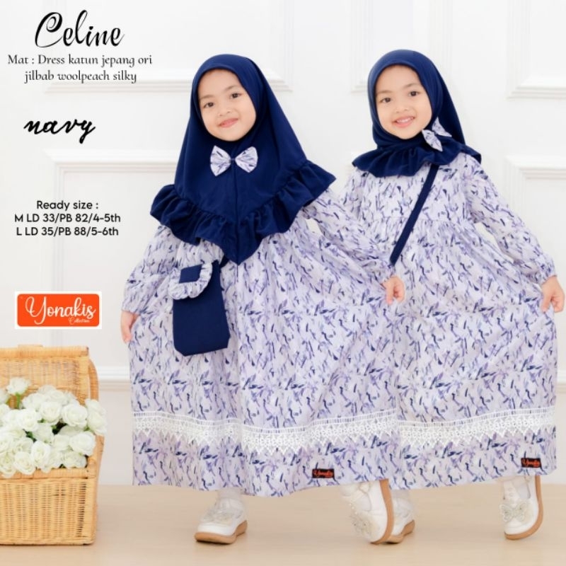 𝐇𝐚𝐤𝐚𝐧.𝐤𝐢𝐝𝐬𝐡𝐨𝐩 - Gamis Anak set Kerudung Termurah Katun Jepang Celine ori Yonakis [bonus tas]
