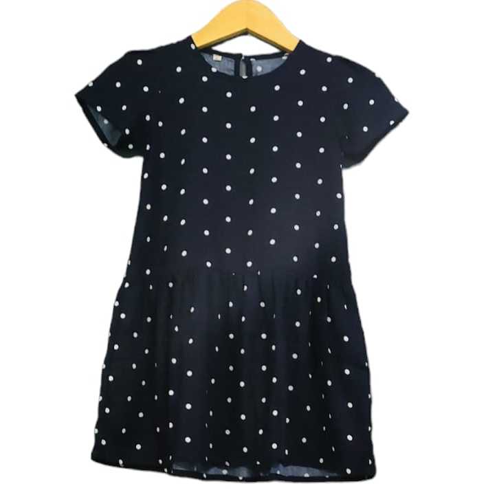 DRESS ANAK WARNA NAVY MOTIF POLKADOT USIA 1-6 TAHUN BAHAN KATUN RAYON PREMIUM