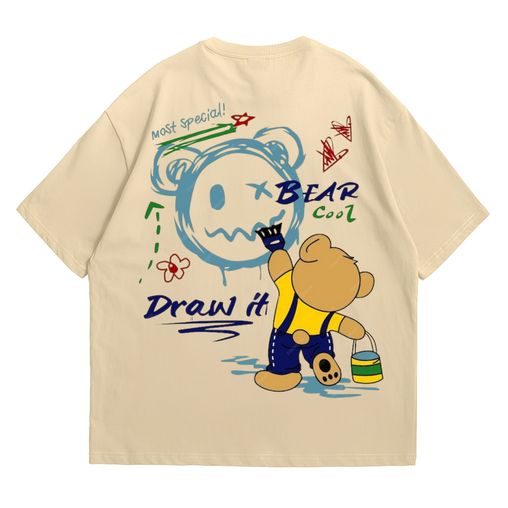 SUZUU Kaos Pria & Wanita Lengan Pendek T-shirt Regular Fit Bear Cool Draw It Cotton Combed 24s