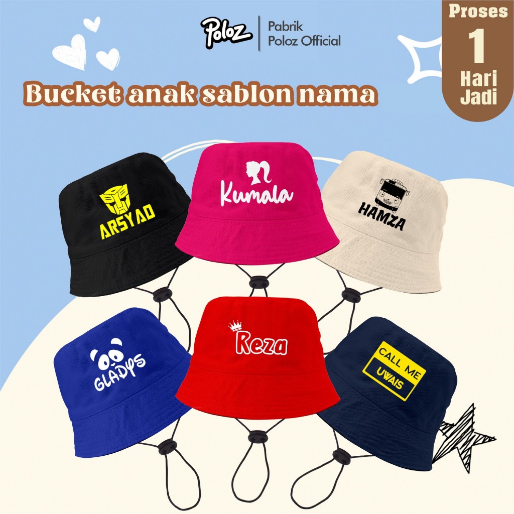 TOPI BUCKET NAMA ANAK TOPI BUCKET SABLON NAMA ANAK TOPI BUCKET BARBIE BAYI TOPI BUCKET CUSTOM CUSTOM