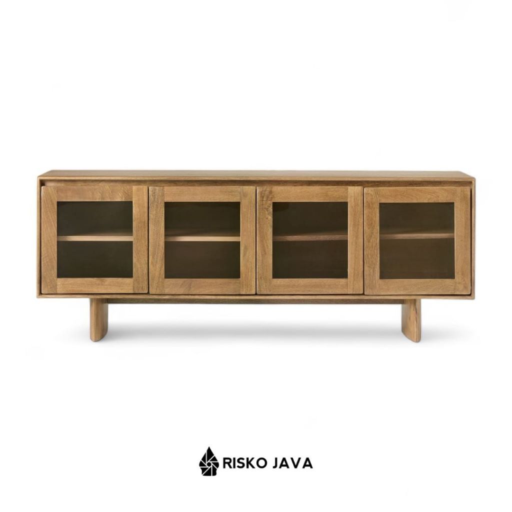 Meja Tv kayu Jati / Kabinet Tv Minimalis / Rak Tv Ruang Penyimpanan Pintu Kaca | CALABRIA