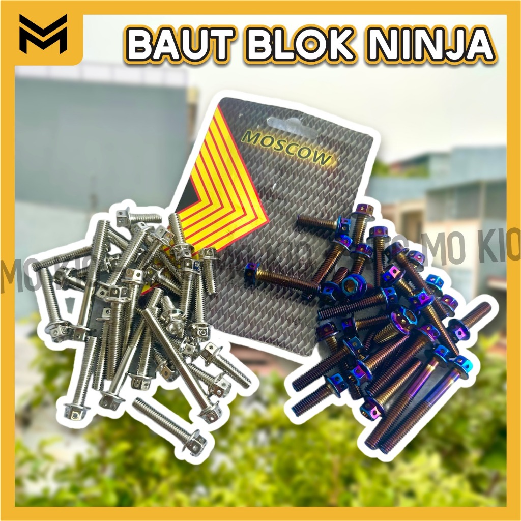BAUT PROBOLT BLOK MESIN NINJA BIRU 1 SET BAUT CVT NINJA BAUT BLOK MESIN SET 28 BIJI BAUT NINJA CHROM