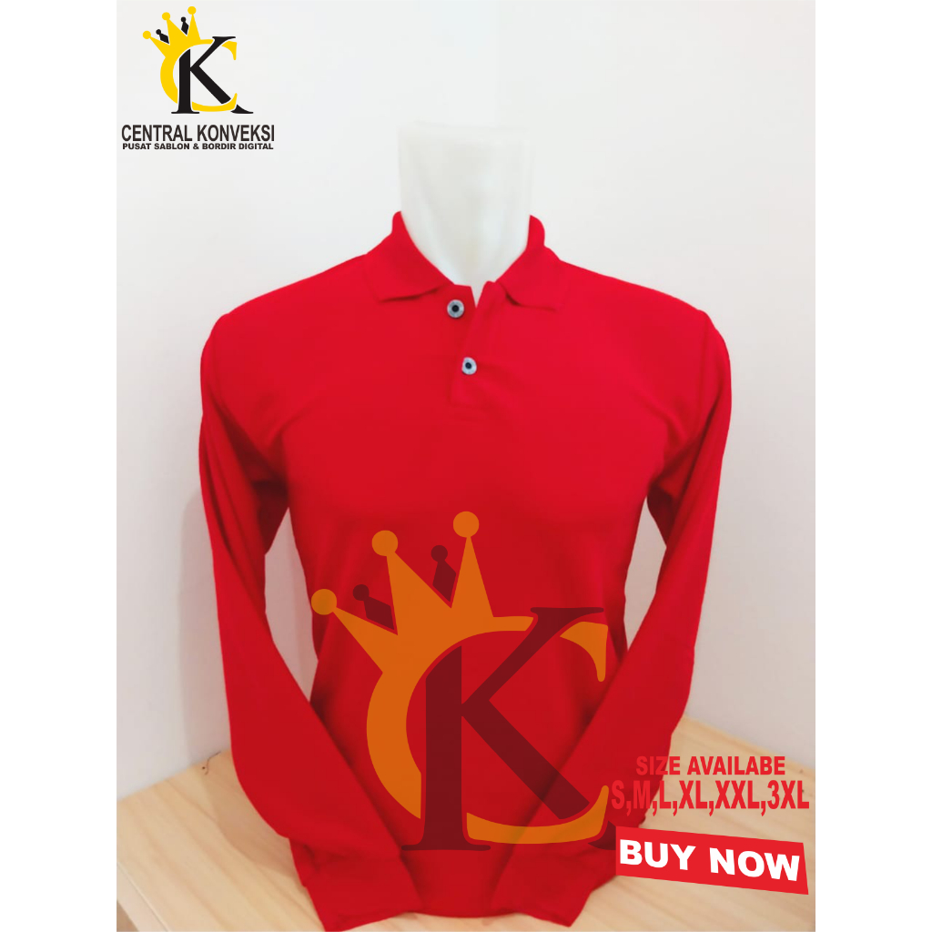 Kaos Polo Shirt Merah / Kaos Kerah Polo Tangan Panjang Pria - Wanita / Polo Shirt Panjang Merah
