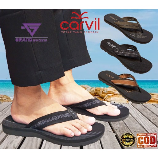 CARVIL Sandal Sendal Jepit Spons Karet Awet Pria Laki Laki Ringan Anti Slip Casual ORIGINAL