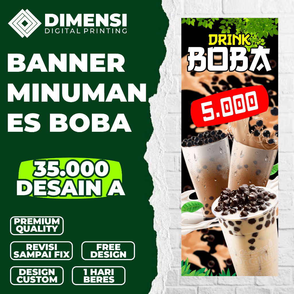 Standing banner es boba drink / banner spanduk boba / spanduk plus tiang / banner spanduk custom