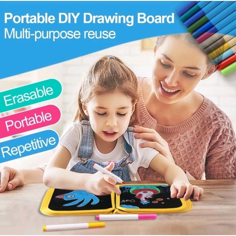 

Mainan Edukasi Anak Magic Drawing Book Portable - Buku Gambar Anak Portable Bisa Dihapus Free Spidol