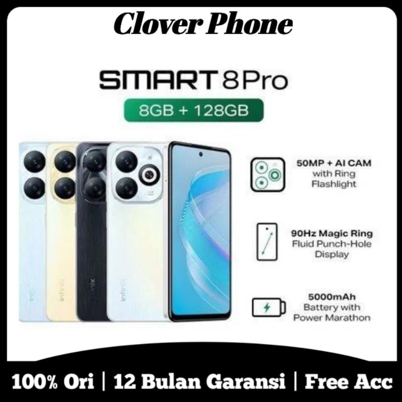 INFINIX SMART 8 PRO 8/128GB *Up to 16GB Extended RAM *6,6 inch *90Hz Puch Hole Display *Helio G36 *5