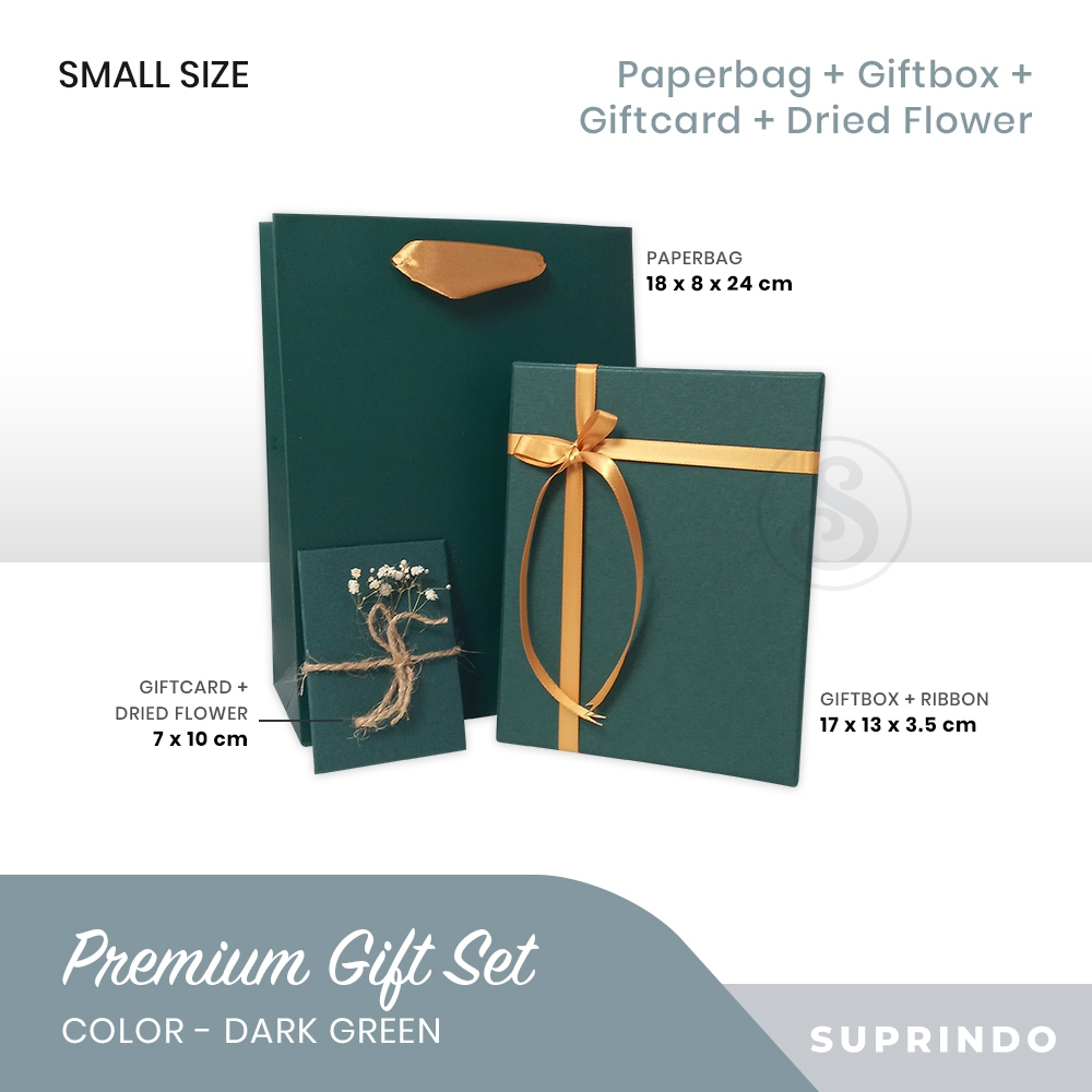 

Premium Gift Set Paper Bag + Kotak Kado + Kartu Ucapan (17x13x3.5, HIJAU)