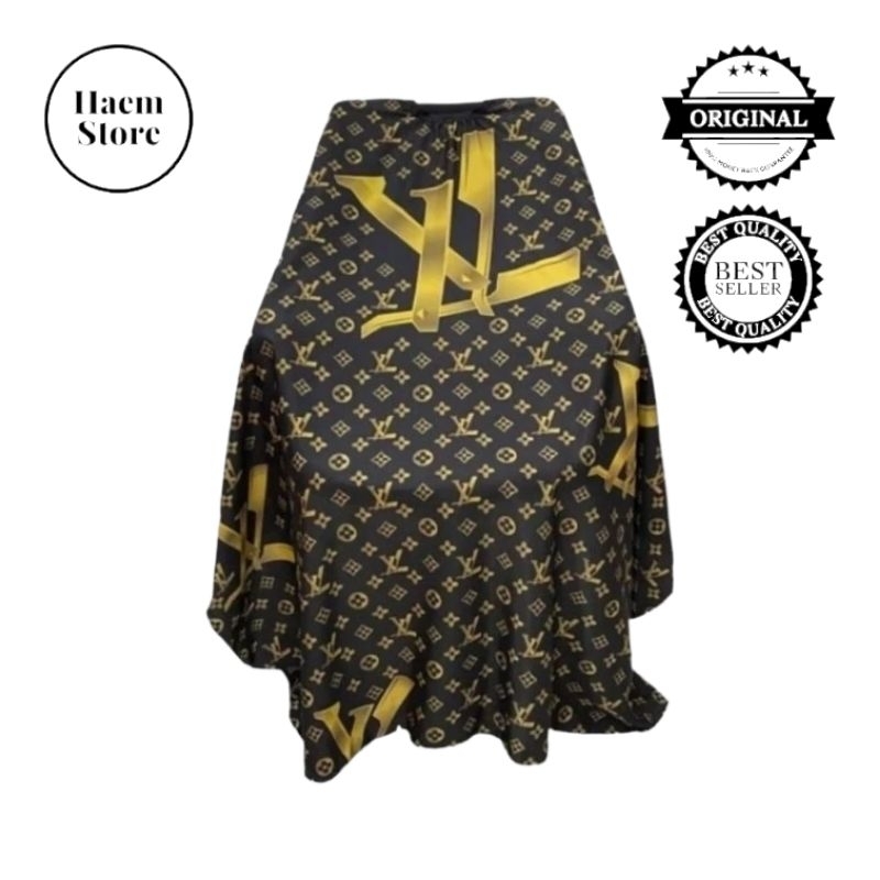 Kain Kep Motif LV Hitam Gold Barbershop Salon Pangkas Rambut