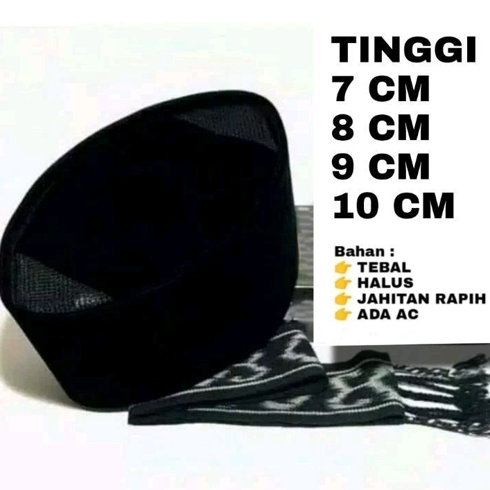 Songkok hitam peci hitam kopiah hitam tinggi 7cm/8cm/9cm/10cm,kopiah Hitam ac