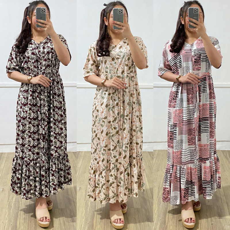 DASTER PANJANG TALI SERUT RAYON SUPER ADEM LD 110CM & LD 110 SEMATA KAKI BUSUI | DASTER BUMIL | DAST