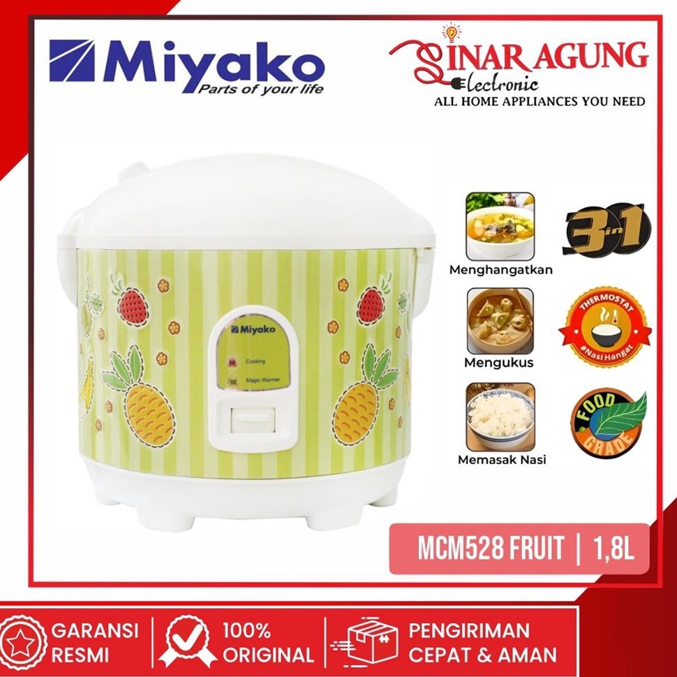 WH COD MIYAKO RICE COOKER  MAGIC COM MCM528  MCM528  MCM528 MIX FRUIT 18 LITER  WARMER PLUS GARANSI 