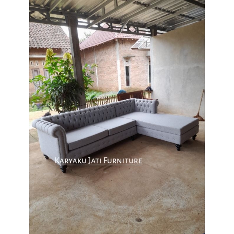 sofa chesterfield leter L sofa chester sudut terbaru