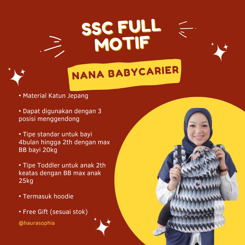 [BISA COD] Gendongan Bayi SSC Full Motif By Nana Babycarrier Gendongan Ergonomis (FREE GIFT)
