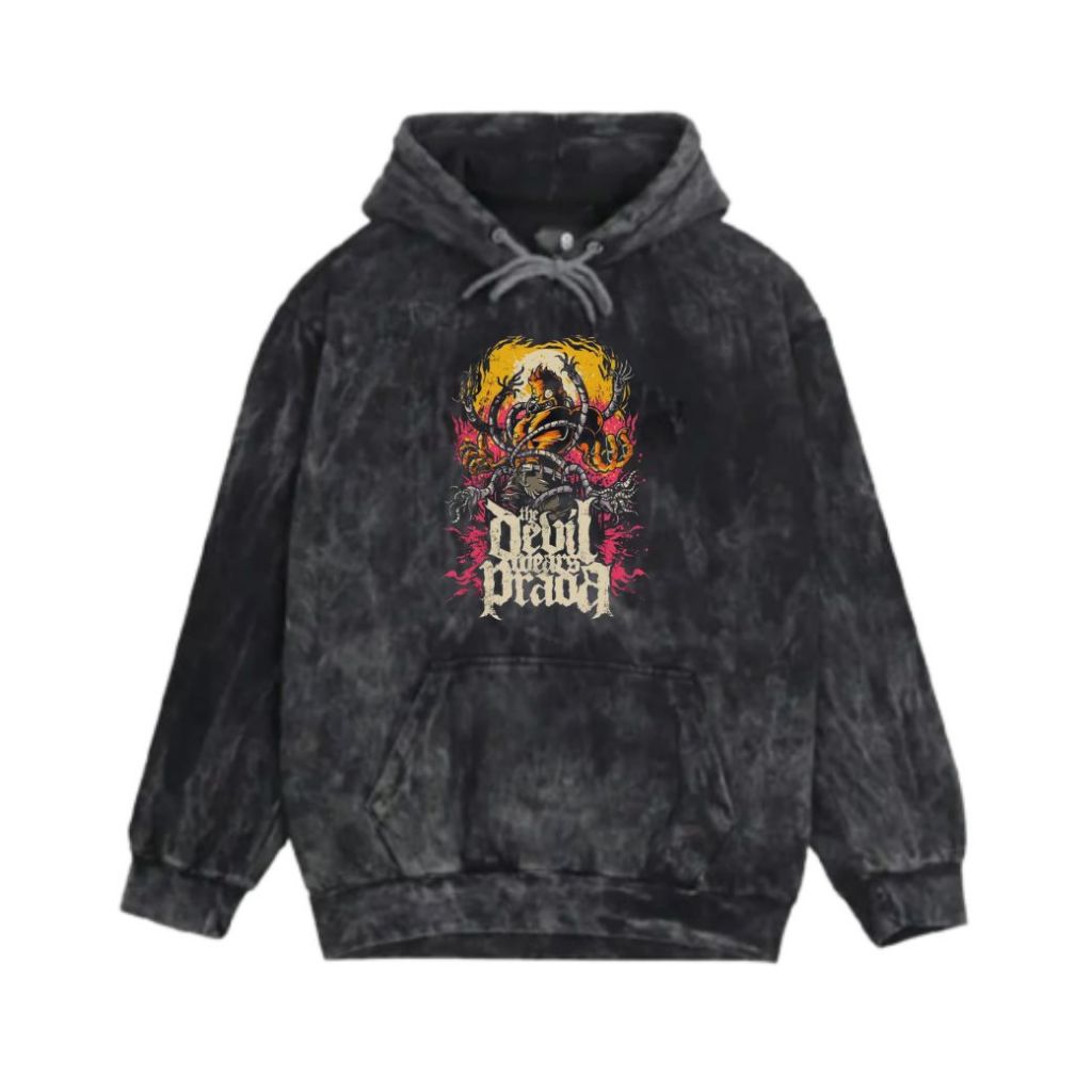 Jaket Hoodie Washing Metal Band Black Sandwash Devil Prada