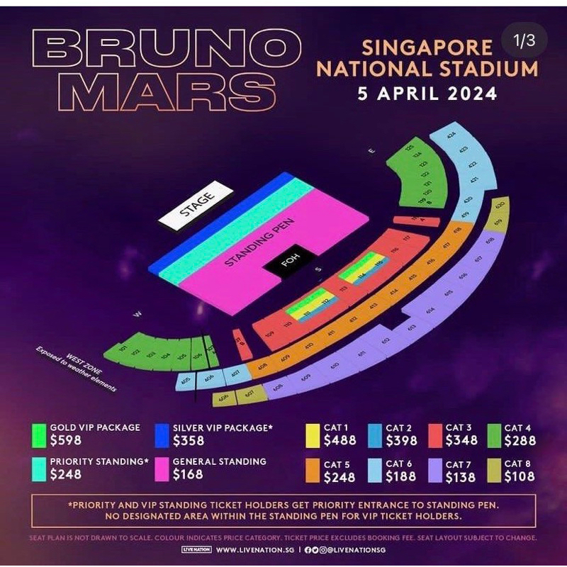 tiket konser bruno mars singapore 5 april - general standing