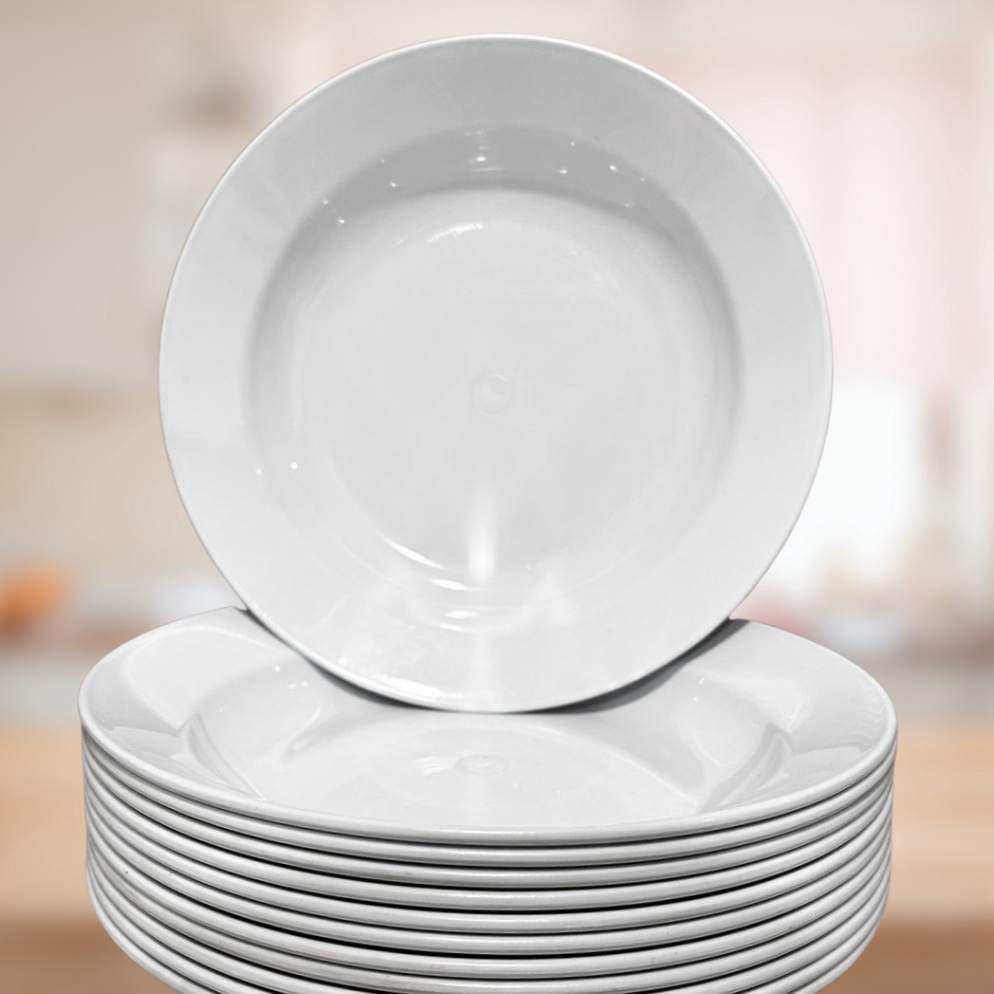 Sale plus 1 LUSIN PIRING MAKAN 9 PUTIH HIJAU MELAMIN SEMI MELAMINE